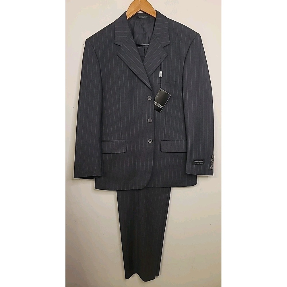 Vittorio St Angelo Men's 2 Piece Suit 38S (42S) 32W (32x33) Gray Striped Wedding